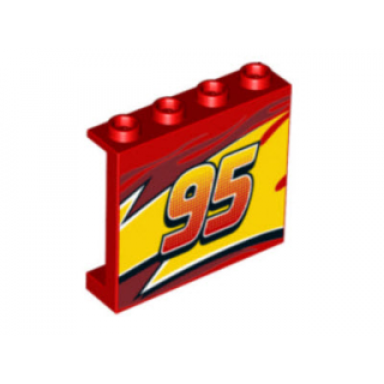 red panel 1 x 4 x 3 with side supports - hollow studs with lightning middle section flames and 95 pattern model left side