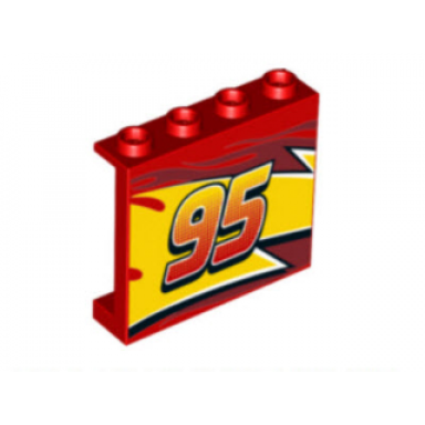 red panel 1 x 4 x 3 with side supports - hollow studs with lightning middle section flames and 95 pattern model right side