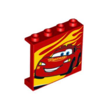red panel 1 x 4 x 3 with side supports - hollow studs with yellow flames and lightning mcqueen picture pattern model left side