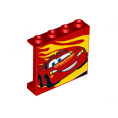 red panel 1 x 4 x 3 with side supports - hollow studs with yellow flames and lightning mcqueen picture pattern model right side
