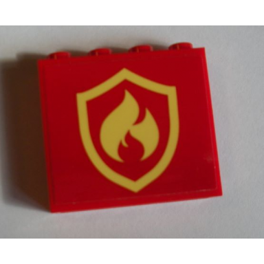 red panel 1 x 4 x 3 with side supports - hollow studs with fire logo badge pattern sticker - set 60214
