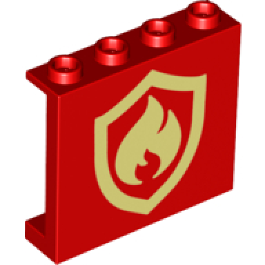 red panel 1 x 4 x 3 with side supports - hollow studs with fire logo badge pattern