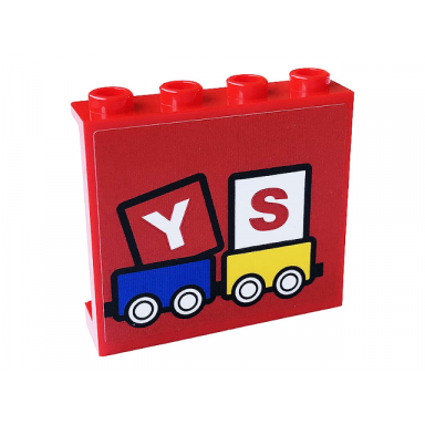 red panel 1 x 4 x 3 with side supports - hollow studs with ys blue and yellow railroad cars pattern sticker - set 60233
