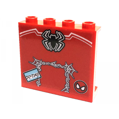 red panel 1 x 4 x 3 with side supports - hollow studs with spider-man logo mask spidey and spider web pattern sticker - set 76175