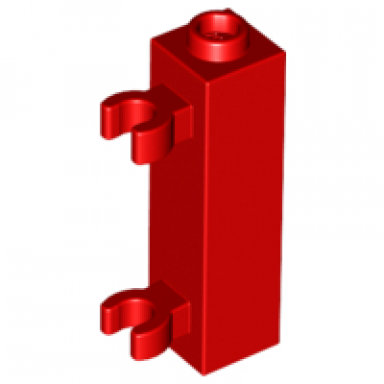 red brick modified 1 x 1 x 3 with 2 clips vertical grip - hollow stud