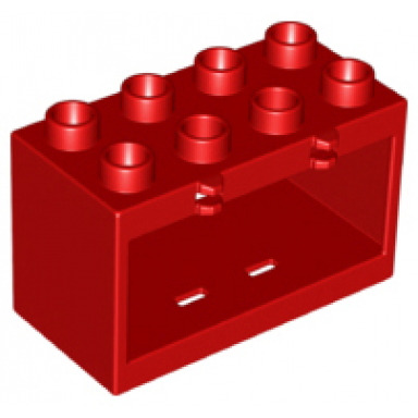 red duplo container box 2 x 4 x 2 with open sides holes in top and bottom