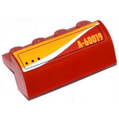 red slope curved 2 x 4 x 1 1 3 with 4 recessed studs with hatch and a-60019 pattern model left side sticker - set 60019