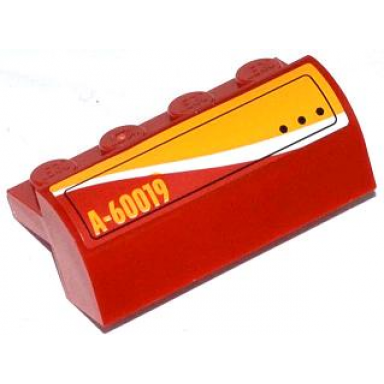 red slope curved 2 x 4 x 1 1 3 with 4 recessed studs with hatch and a-60019 pattern model right side sticker - set 60019