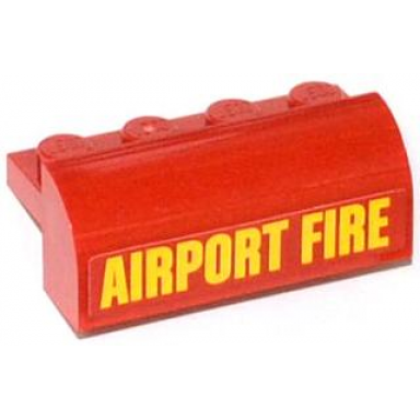 red slope curved 2 x 4 x 1 1 3 with 4 recessed studs with yellow airport fire pattern sticker - set 60061