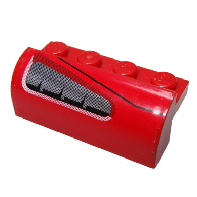 red slope curved 2 x 4 x 1 1 3 with 4 recessed studs with silver and gray vents pattern model left side sticker - set 8185