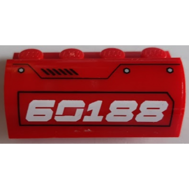 red slope curved 2 x 4 x 1 1 3 with 4 recessed studs with white 60188 pattern model left side sticker - set 60188