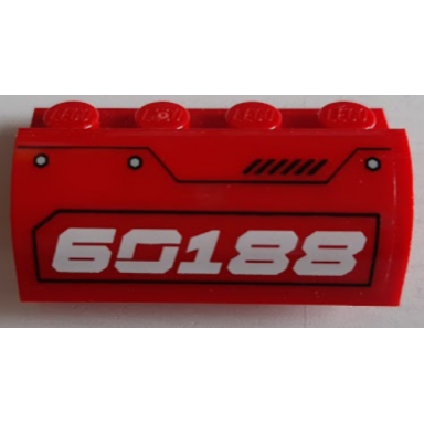 red slope curved 2 x 4 x 1 1 3 with 4 recessed studs with white 60188 pattern model right side sticker - set 60188
