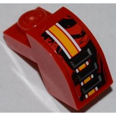 red slope curved 2 x 1 x 1 1 3 with recessed stud with orange and white lines and 3 air intakes pattern model left side sticker - set 9092