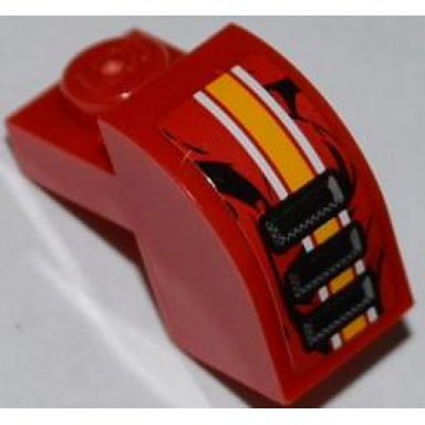 red slope curved 2 x 1 x 1 1 3 with recessed stud with orange and white lines and 3 air intakes pattern model right sticker - set 9092
