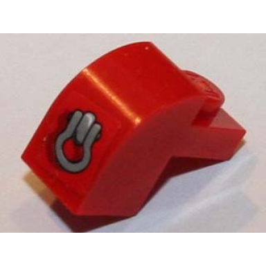 red slope curved 2 x 1 x 1 1 3 with recessed stud with clevis shackle loop pattern sticker - set 8863