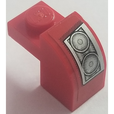 red slope curved 2 x 1 x 1 1 3 with recessed stud with silver headlight on red background pattern model right side sticker - set 8185