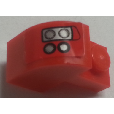 red slope curved 2 x 1 x 1 1 3 with recessed stud with 4 silver headlights on red background pattern model right side sticker - set 8153