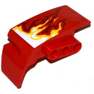 red technic panel car mudguard right with white yellow and dark red flames pattern sticker - set 70727