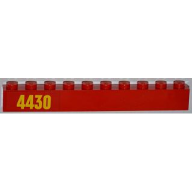 red brick 1 x 10 with yellow 4430 pattern left sticker - set 4430