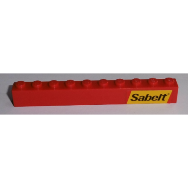 red brick 1 x 10 with black sabelt on yellow background pattern model right side sticker - set 8143