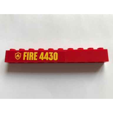 red brick 1 x 10 with yellow fire logo badge and fire 4430 pattern sticker - set 4430