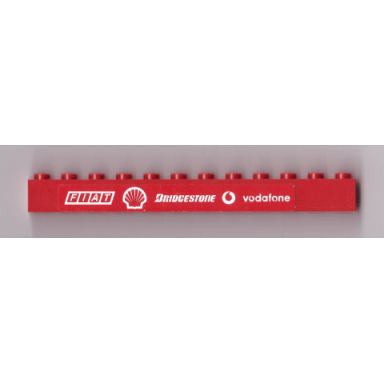 red brick 1 x 12 with white fiat shell logo bridgestone vodafone logo and vodafone on red background pattern sticker - set 8654