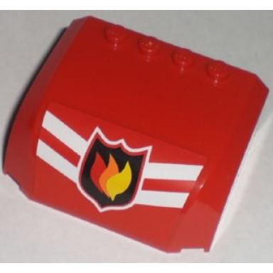 red windscreen 5 x 6 x 2 curved top canopy with 4 studs with fire logo with two white stripes pattern sticker - set 7207