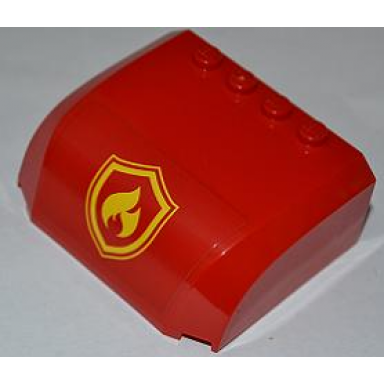 red windscreen 5 x 6 x 2 curved top canopy with 4 studs with yellow and red fire logo badge pattern sticker - set 4430