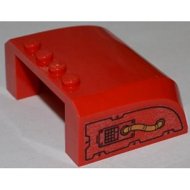 red windscreen 5 x 6 x 2 curved top canopy with 4 studs with plate with rivets grille and pipe pattern on both sides stickers - set 6860