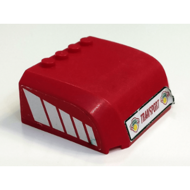 red windscreen 5 x 6 x 2 curved top canopy with 4 studs with red transport on front and white stripes pattern on both sides stickers - set 7747
