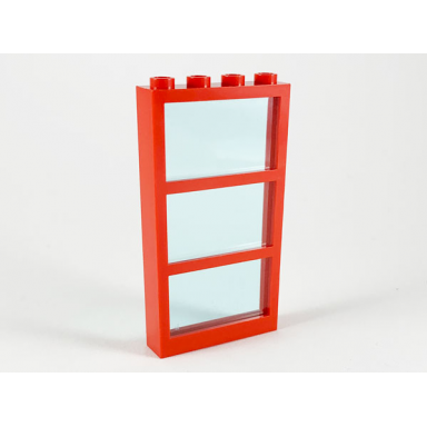 red window 1 x 4 x 6 with 3 panes with fixed trans-light blue glass