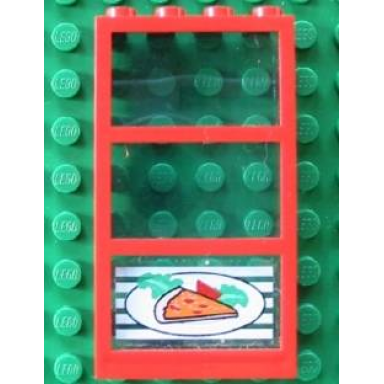 red window 1 x 4 x 6 with 3 panes with fixed trans-light blue glass with pizza pointing right pattern sticker - set 4556