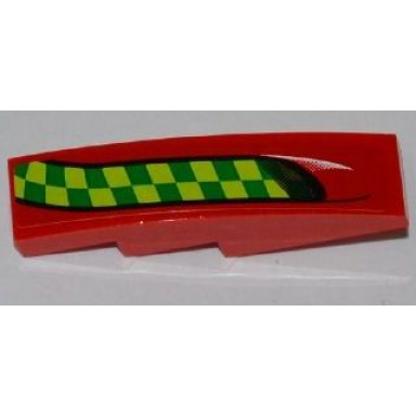 red slope curved 4 x 1 with lime and green checkered stripe pattern model left side sticker - set 7967
