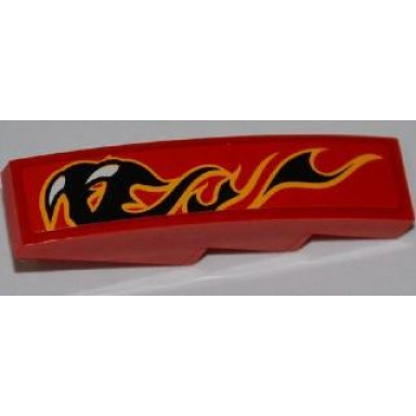 red slope curved 4 x 1 with claws and black flames pattern model right side sticker - set 8227