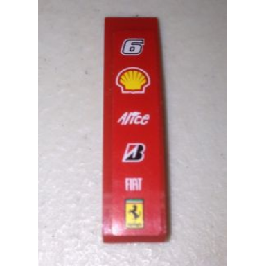 red slope curved 4 x 1 with number 6 and shell alice bridgestone fiat and ferrari logos pattern sticker - set 8155