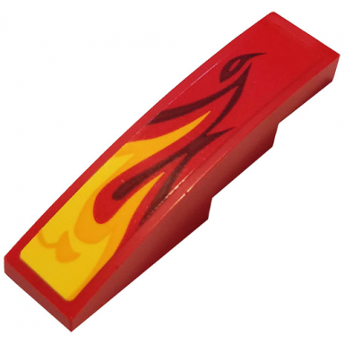 red slope curved 4 x 1 with yellow and orange flame pattern model left side sticker - set 70667