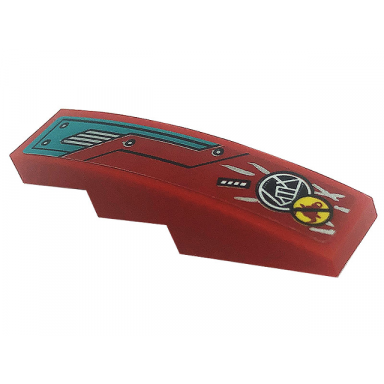 red slope curved 4 x 1 with dark red and dark turquoise hull plates silver air vent dots and bull head pattern model left side sticker - set 80008