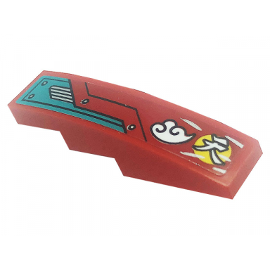 red slope curved 4 x 1 with dark red and dark turquoise hull plates silver air vent dots smoke and logogram pattern model right side sticker - set 80008