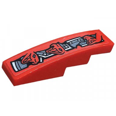 red slope curved 4 x 1 with red snakes and silver armor plates pattern model front left side sticker - set 70624