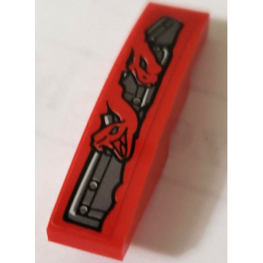 red slope curved 4 x 1 with red snakes and silver armor plates pattern model front right side sticker - set 70624
