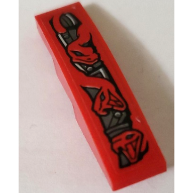 red slope curved 4 x 1 with red snakes and silver armor plates pattern model back left side sticker - set 70624