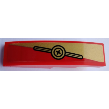 red slope curved 4 x 1 with black plus sign in circles and gold triangle pattern model left side sticker - set 80012
