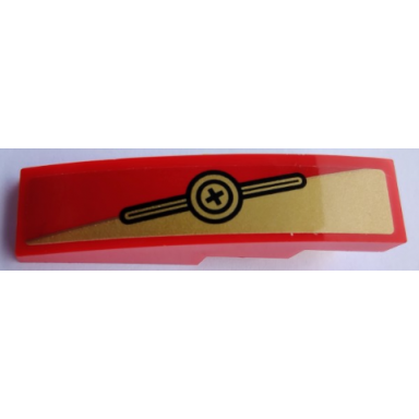 red slope curved 4 x 1 with black plus sign in circles and gold triangle pattern model right side sticker - set 80012