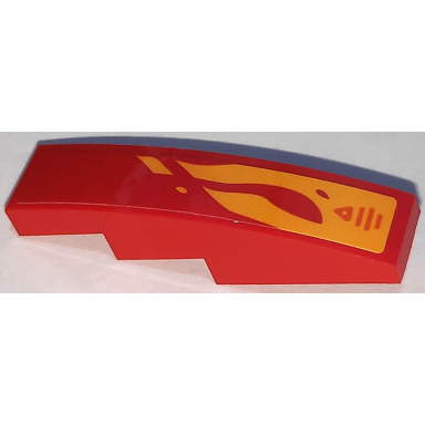 red slope curved 4 x 1 with bright light orange flames triangle and lines pattern model left side sticker - set 70675