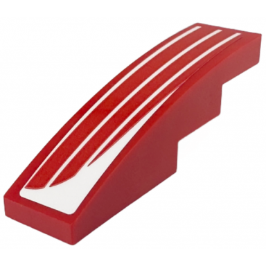 red slope curved 4 x 1 with 3 white lines and curved corner pattern model left side sticker - set 76916