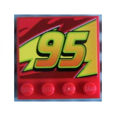 red tile modified 4 x 4 with studs on edge with 95 on lightning bolt pattern model left side sticker - set 8484