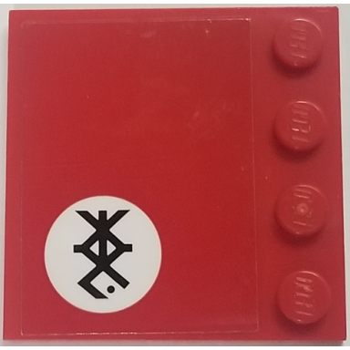 red tile modified 4 x 4 with studs on edge with black stylized ninjago logogram kai in white circle pattern model right side sticker - set 70615
