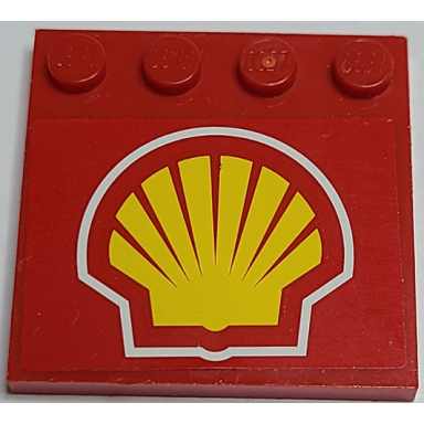 red tile modified 4 x 4 with studs on edge with large shell logo pattern sticker - set 8157