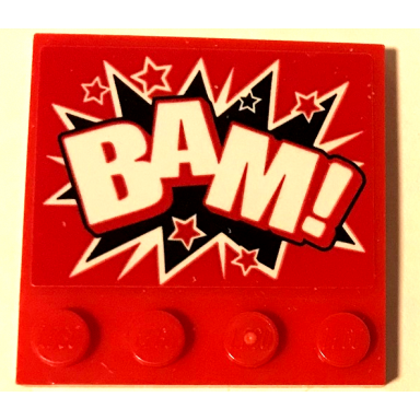 red tile modified 4 x 4 with studs on edge with bam! and stars on black and white starburst pattern sticker - set 70922