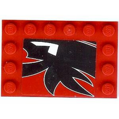 red tile modified 4 x 6 with studs on edges with black togokahn pattern sticker - set 8159